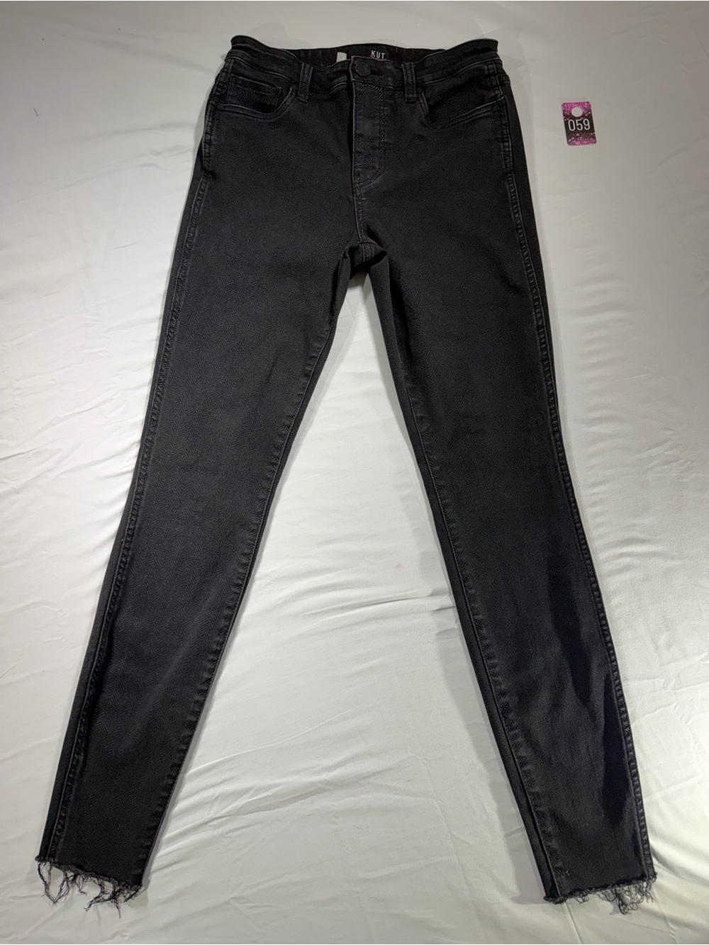 Kut from the Kloth Black Skinny Jeans with Frayed Hem Detail
